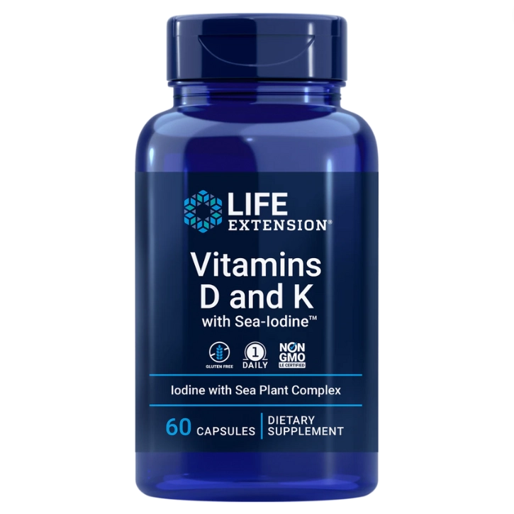 Vitaminas D e K com Sea-Iodine (Iodo Marinho), 60 Cápsulas, Life Extension