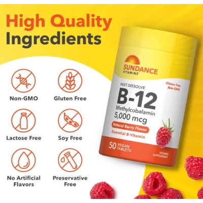 Vitamina B12 5000mcg Metilcobalamina, 50 Comprimidos Mastigáveis, Sundance
