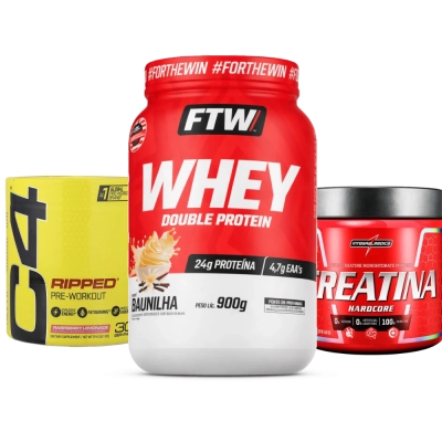 Kit Performance Premium, Whey FTW 900g + Creatina Integralmédica 300g + Pré‑treino Cellucor 174g