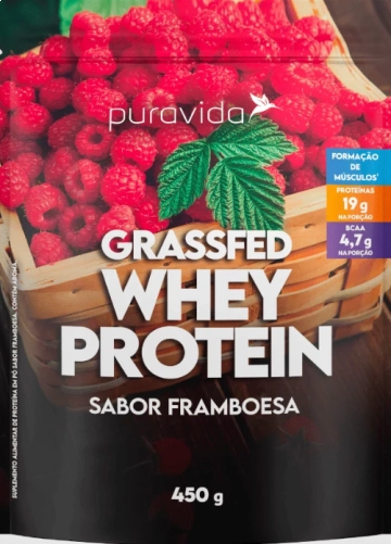 Whey Protein Grassfed, Sabor Framboesa, 450g, Puravida