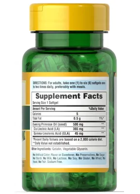 Óleo de Prímula, Evening Primrose Oil, 500mg,100 cápsulas, Puritans Pride