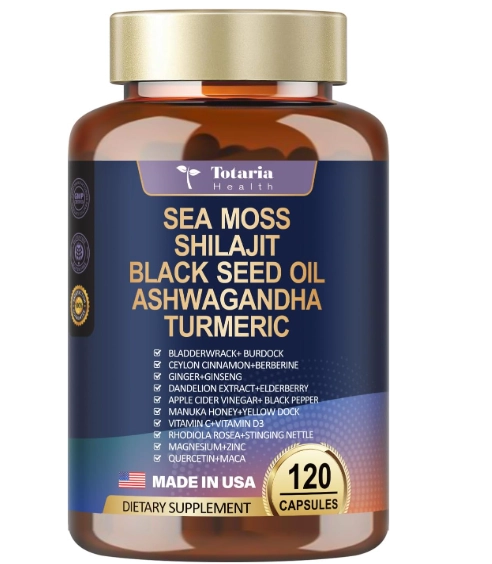 Óleo de Semente Preta, 25 em 1, Com Musgo Marinho, Shilajit, Ashwagandha e Mais, 120 cápsulas, Totaria Health
