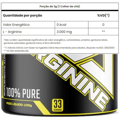 Arginina L Suplemento Arginine 100% Puro 100g - Adaptogen