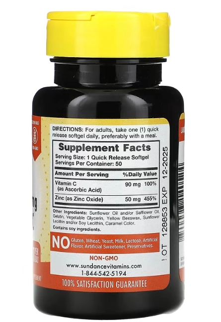 Zinco Absorvível + Vitamina C, 50 Cápsulas, Sundance 