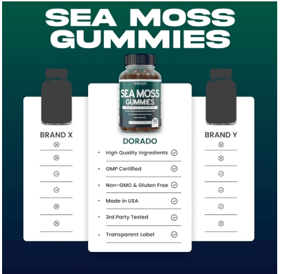 Sea Moss, Musgo Irlandês 3000mg com Bladderwrack,  90 Gomas, Dorádo