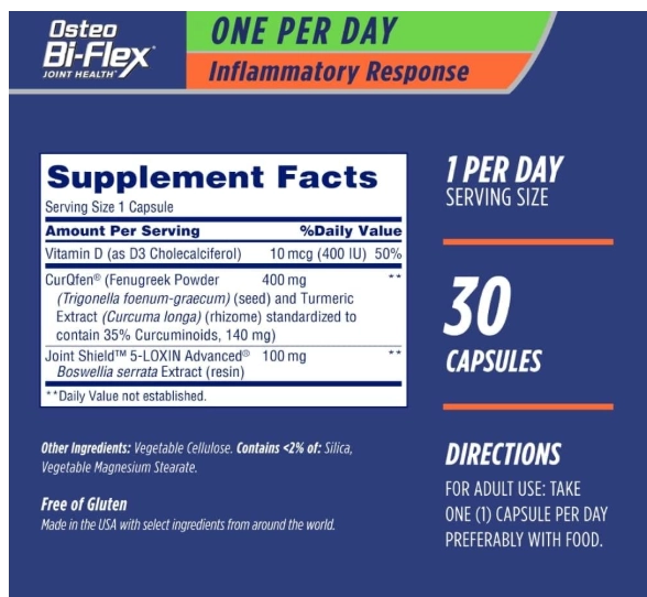 Osteo Bi-Flex One Per Day, Inflammatory Response, 30 Cápsulas