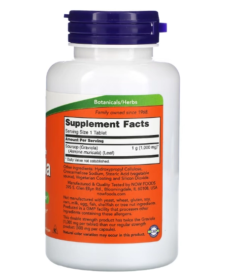 Graviola, Dupla Força, 1000mg, 90 Comprimidos, Now