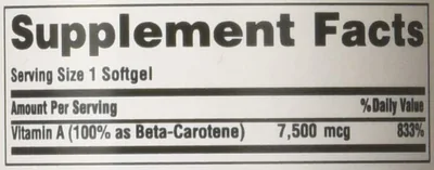 Beta Caroteno 7.500MCG, 100 Softgel, Puritans Pride