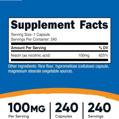 Niacina Vitamina B3 100mg, 240 Cápsulas, Nutricost