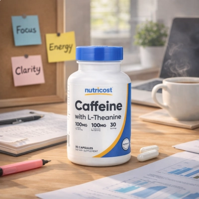  Cafeína com L-Theanine, 30 Cápsulas - Nutricost 