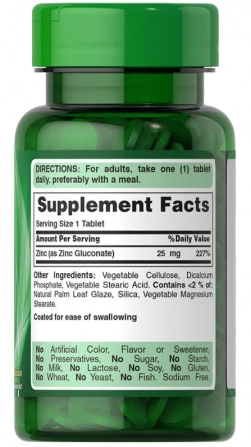 Gluconato de Zinco 25mg, 100 comprimidos, Puritan's Pride