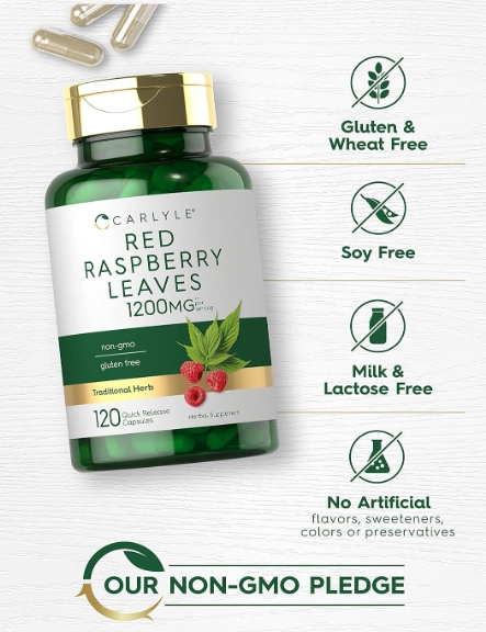 Red Raspberry Leaves, Folhas de Framboesa Vermelha 1200mg, 120 Cápsulas, Carlyle