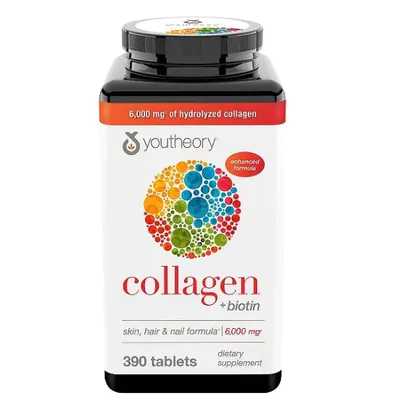 Colágeno + biotina 6000mg, 390 Comprimidos, Youtheory