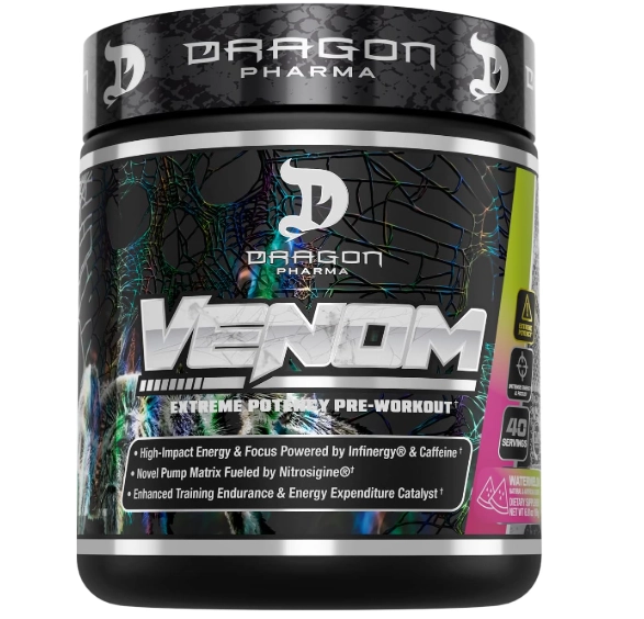 Pré Treino Venom, Sabor Melancia, 40 porções, Dragon Pharma