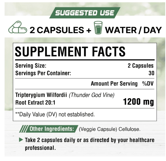 Extrato de Raiz de Videira Thunder God 20:1, 1200mg, Com Tripterygium Wilfordii e Gong Teng, 60 cápsulas,  Rosmolo