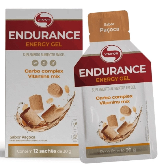 Endurance Energy gel, 12 sachês 30g Cada, Sabor Paçoca, Vitafor