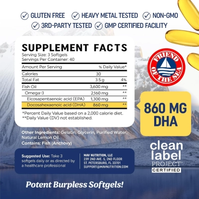 Ômega 3, Fish Oil, Sabor Limão, 120 Softgels, MAV Nutrition