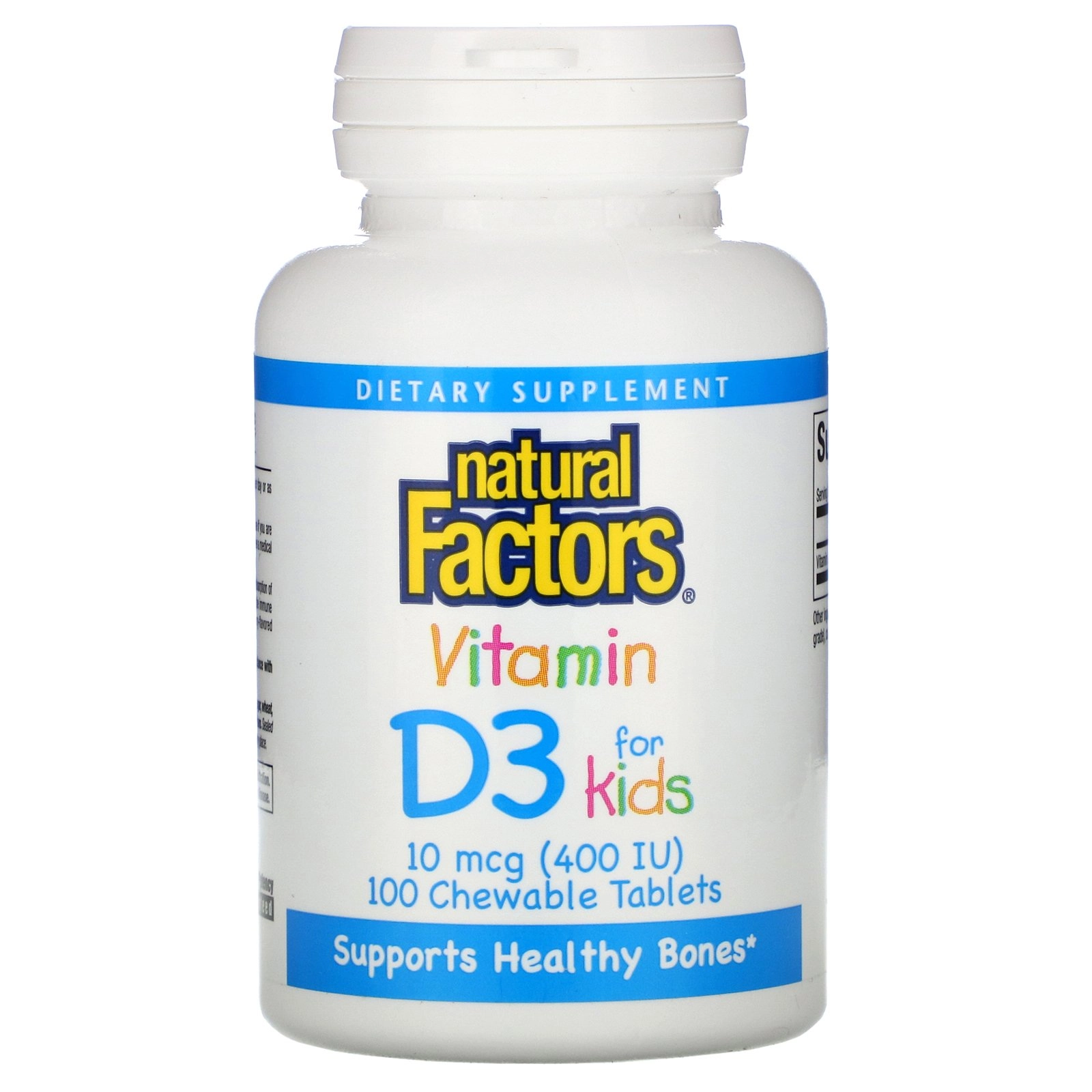 Vitamina D3 Kids, 400 UI, 100 Comprimidos Mastigáveis Sabor de Morango, Natural Factors