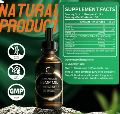 Hemp Oil, Óleo de Cânhamo com Ômega, Auxilio no Sono, relaxamento e Estresse, 12,000mg, 30ml, GreenPeople