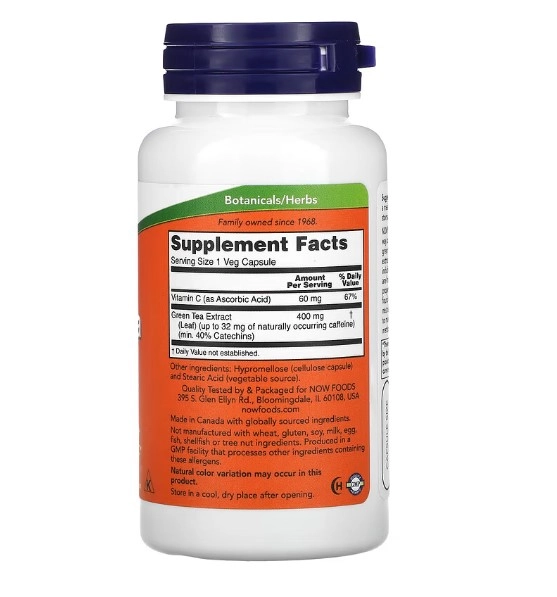 Extrato de Chá Verde, 400mg, 100 Cápsulas, Now