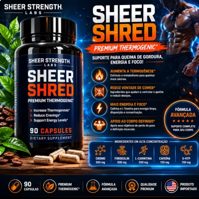Sheer Shred Thermogenic, Energia, Definição e Performance Física, 90 Cápsulas, Sheer Strength