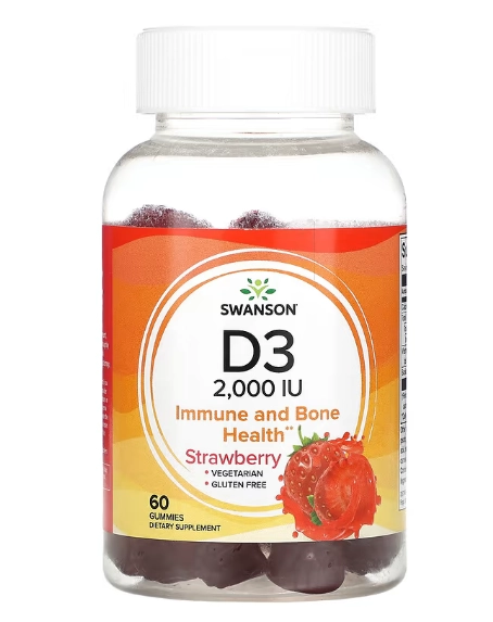 Vitamina D3, 2000UI, 60 Gomas Sabor Morango, Swanson