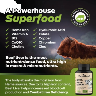 Grass Fed &amp; Pasture Raised 3000mg, Beef Liver, 180 Cápsulas, ForestLeaf