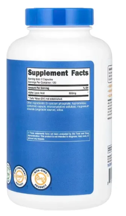Ácido Alfa Lipoico, 600mg, 240 Cápsulas, Nutricost