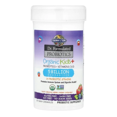 Dr. Formulated Probióticos Orgânicos Kids + Vitaminas C e D, 5 Bilhões, 30 Cápsulas, Garden of Life