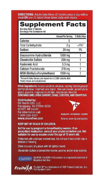 Move Free Advanced, Com Glucosamina Condroitina MSM 120 Comprimidos