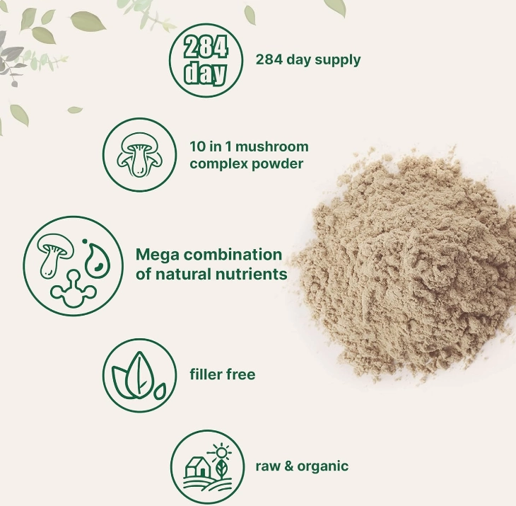 Mega Mushrooms Powdwe, Pó Orgânico Mega Cogumelo 10 em 1, 284g, Micro Ingredients