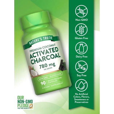 Carvão Ativado 780mg, 90 Cápsulas, Nature's Truth