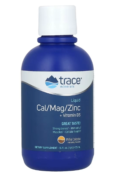 Cálcio Magnésio Zinco, Líquido + Vitamina D3, 473ml Sabor Piña Colada, Trace Minerals
