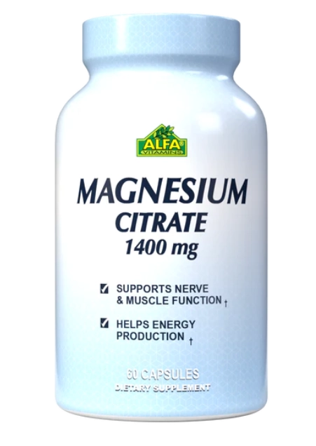 Citrato de Magnésio, 1400mg, 60 Cápsulas, Alfa Vitamins