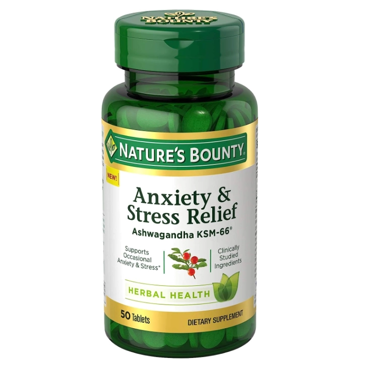 Anxiety & Stress Relief Ashwagandha KSM-66, 600mg, 50 Comprimidos, Nature's Bounty