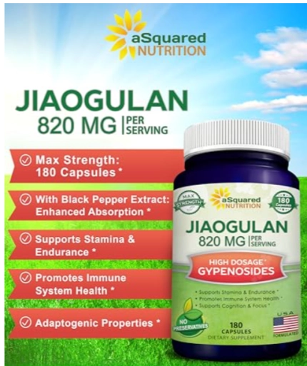 Jiaogulan 820mg Com Extrato de Pimenta Preta, Ativador AMPK, 180 Cápsula, aSquared Nutrition