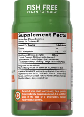 Ômega 3-6-7-9 de origem vegetal, 50 gomas Sabor Pêssego, Nature's Truth