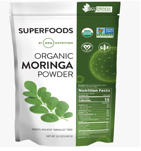 Moringa em Pó, Para Saúde digestiva e Rico em fibra, 240g, MRM Nutrition