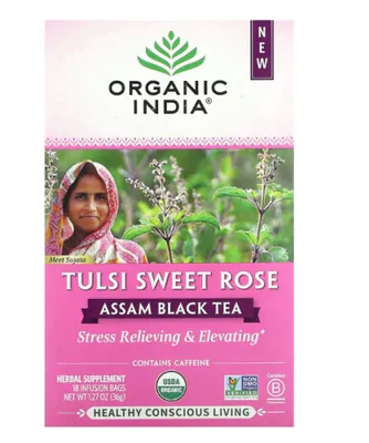 Chá Tulsi, Chá Preto Assam, Rosa Doce, 18 Saquinhos, Organic India