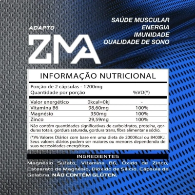 Zma Zinco, Magnésio, Vitamina B6 90 Cápsulas - Adaptogen