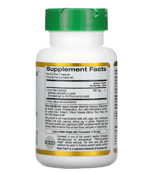 Extrato de Erva-Cidreira, 500mg, 60 Cápsulas, California Gold