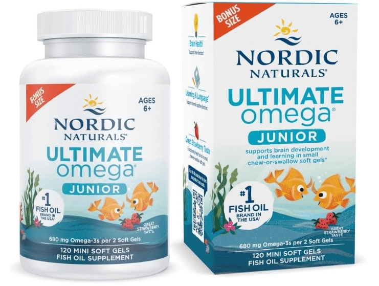 Ômega Junior, Coração e Cérebro Saudáveis Kids, 120 Capsulas Sabor Morango, Nordic Naturals