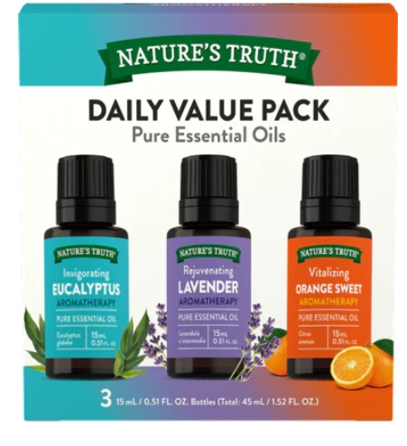 Kit de óleos essenciais puros, 3 Frascos de 15ml, Nature's Truth