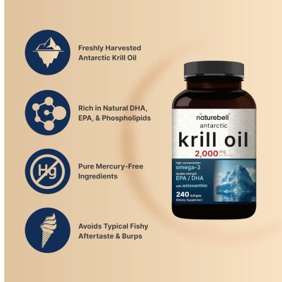 Óleo de krill 2000mg, 240 cápsulas moles, NatureBell