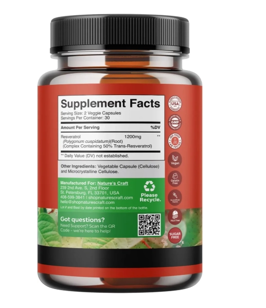 Resveratrol Natural, Activador Ampk, 60 Cápsulas, Natures Craft