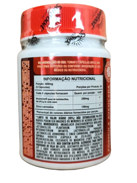 Imunolac Probiótico + Zinco 400mg, 60 Cápsulas, Sunfood