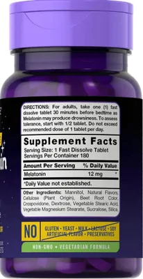 Melatonina 12mg, Fast Dissolve, 180 Comprimidos Sublinguais - Sabor Berry Natural, Carlyle