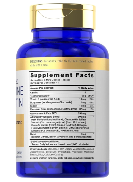 Glucosamina e Condroitina, com MSM e Cúrcuma, 250 Comprimidos, Carlyle