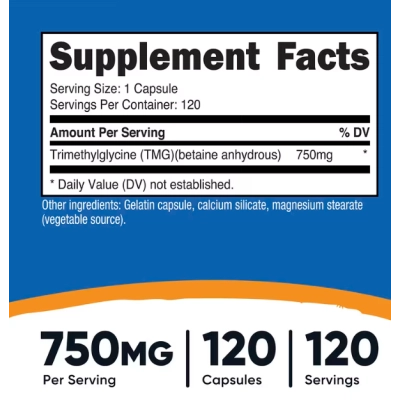 TMG 750mg, 120 Cápsulas, Nutricost