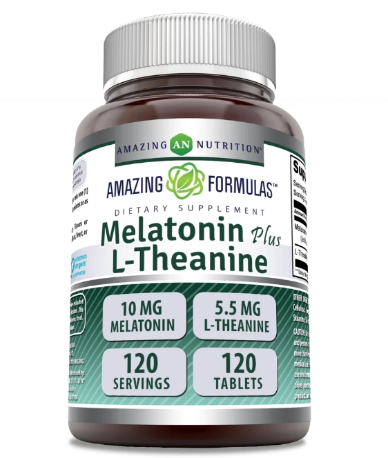Melatonina 10mg Com L-Teanina 5.5mg, 120 Comprimidos, Amazing Formulas